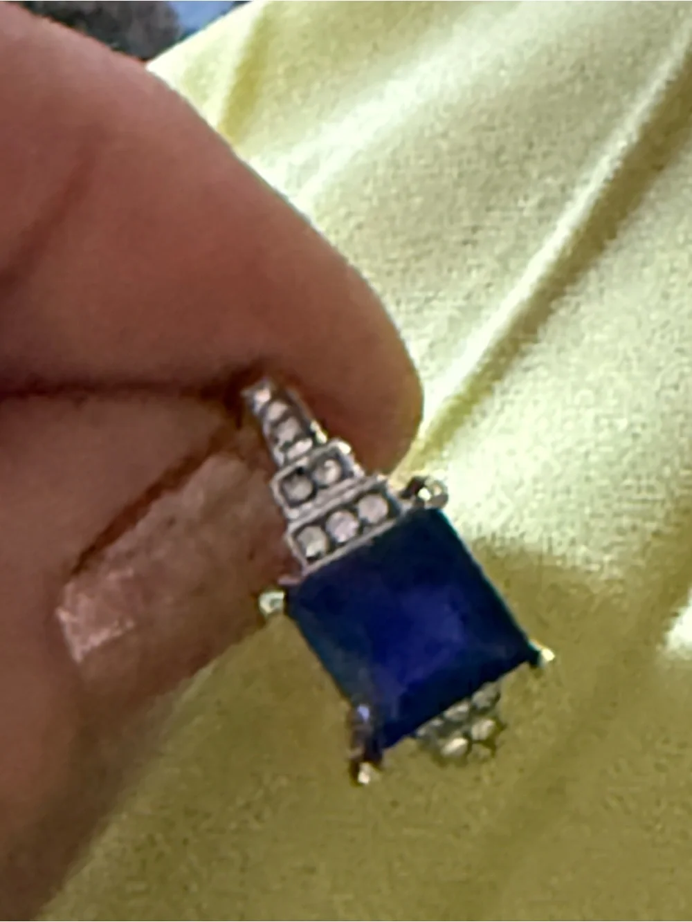 925 sterling, silver Square Blue Stone Silver-Tone Ring
